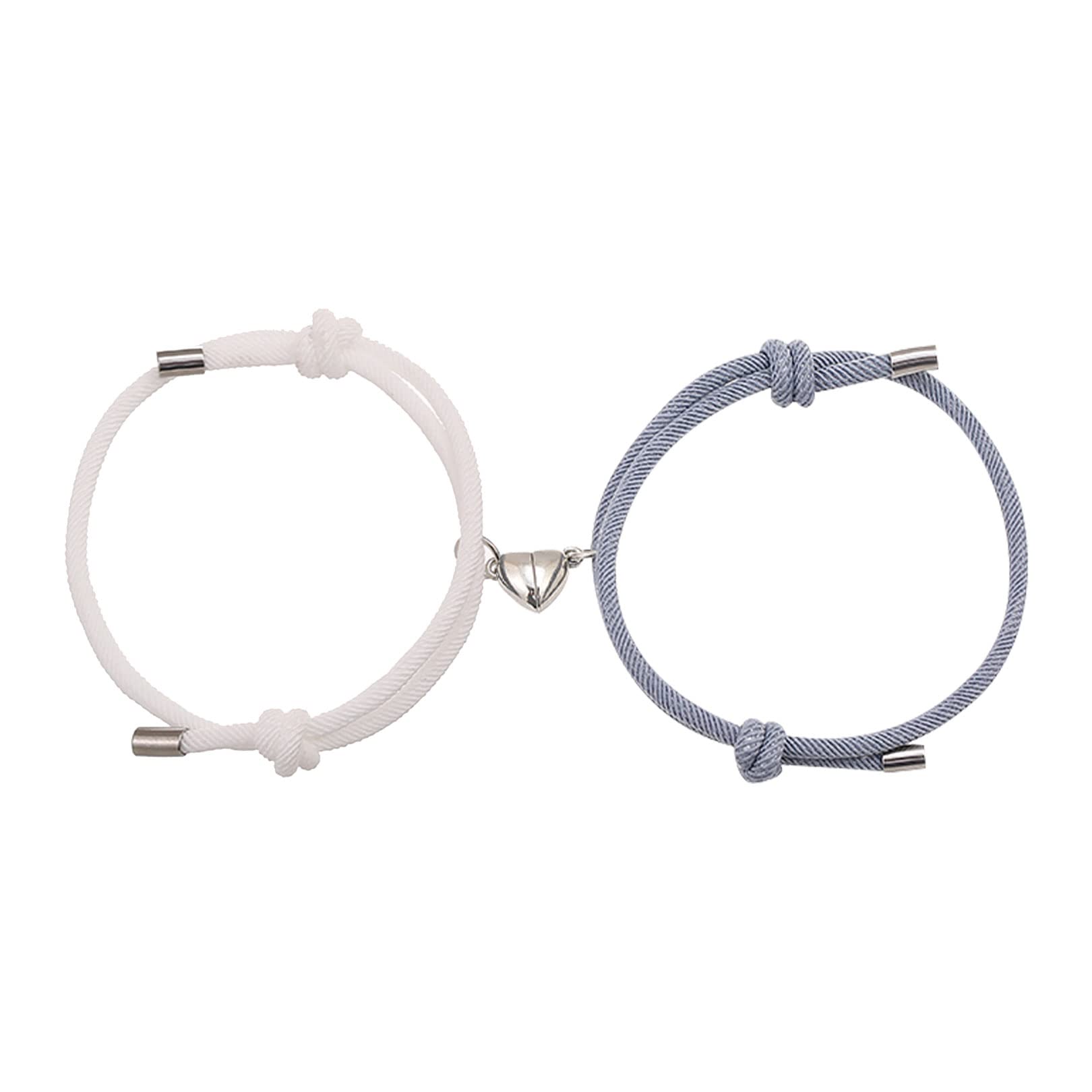 Couple Magnetic Bracelets, Relationship Bracelet Couple Gifts for Boyfriend Girlfriend Men Women and Your Lover, 2 PCS Mutual Matching Couple Bracelets with Love Heart Pendant(Gray&White)