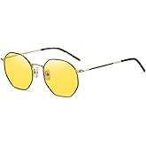 DUCO Night Vision Glasses for Men Women Chic Metal Polygon Frame, Anti-Glare, UV400 Protection, Yellow Polarized Lens 309Y