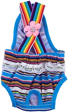 Tromy Pet Dog Back Strap Diaper Soft Cotton Reusable Diaper,Blue stripe,XL