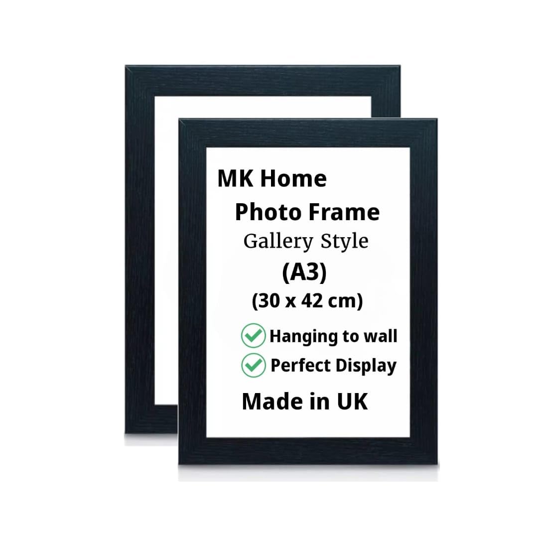 MK Home Textile Modern Style MDF Picture Frame A3, A4, A5 Size Poster Home Decoration Photo Frames Freestanding & Wall Mountable Table Top Certificate Document Frames (A3 (30x42 cm) 2 Pack, Black)