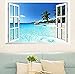Large Removable Beach Sea 3D Window Decal Wall Sticker Home Decor Exotic Beach View Art Wallpaper Mural