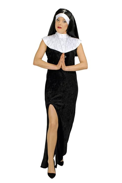 Karneval-Klamotten Nonnen-Kostüm Damen sexy schwarz-weiß Damenkostüm Kleid inkl. Haube Größe 40/42