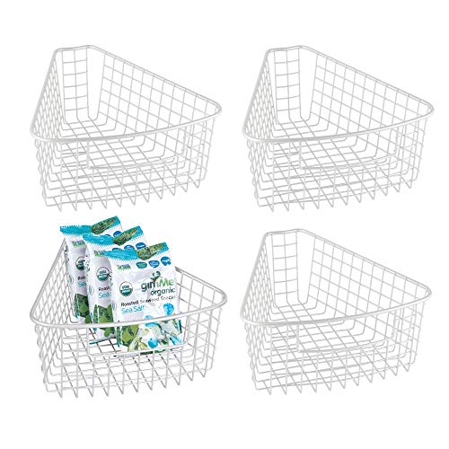 mDesign Farmhouse Metal Kitchen Cabinet Lazy Susan Storage Organizer Basket with Front Handle - Small Pie-Shaped 1/8 Wedge, 4.2