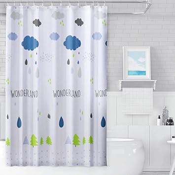 Amazon Com Ufengke Shower Curtain White Blue Cloud With 12 Hooks
