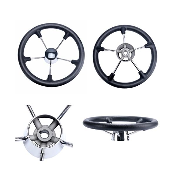 Amarine-made-13-12-Inch-Boat-Marine-5-Spoke-Destroyer-Steering-Wheel-with-Black-Foam-Grip