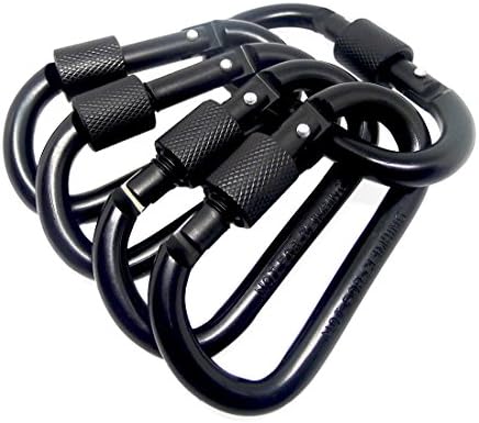 5 Pcs 3" Aluminum Carabiner Keychain Clip with Screw Locking and Spring Loaded Gate Hook Buckle for Attaching, Black with Black Screwgate