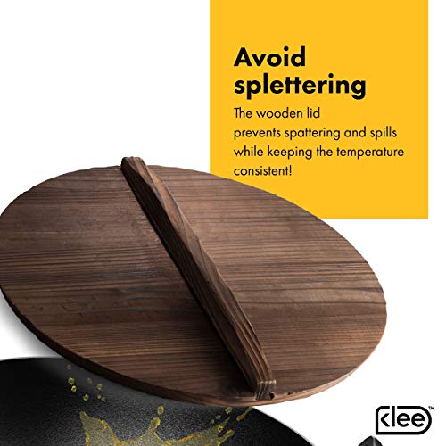 Klee Wooden Lid for 14" Cast Iron Wok - Wok Cover 14" - Wooden Lid for Wok - 14" Wok Lid for Cast Iron Wok - Wok Accessories - Wok Lid 14 Inch - Cast Iron Wok Lid - Thumbnail 2