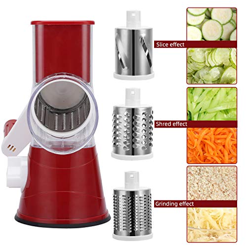 Manual Rotary Cheese Grater, Round Mandoline Slicer with Strong Suction Base, Vegetable Slicer Nuts Grinder Cheese Shredder - Thumbnail 4