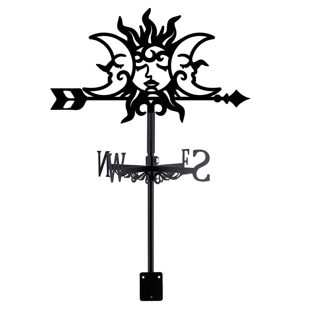 SUPERDANT Sun and Moon Weather Vane Moon Sun Weather Vanes for Sheds Metal Wind Vanes Black Weathervanes Wind Direction Indicator for Farmhouse Yard Farm Shed Garden Decoration