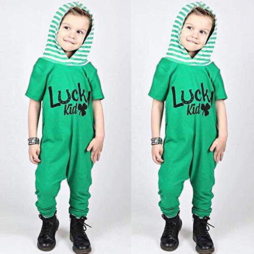 Tronet Infant Baby Short Sleeve St. Patrick's Day Onesies Hooded Striped Jumpsuit Romper Green