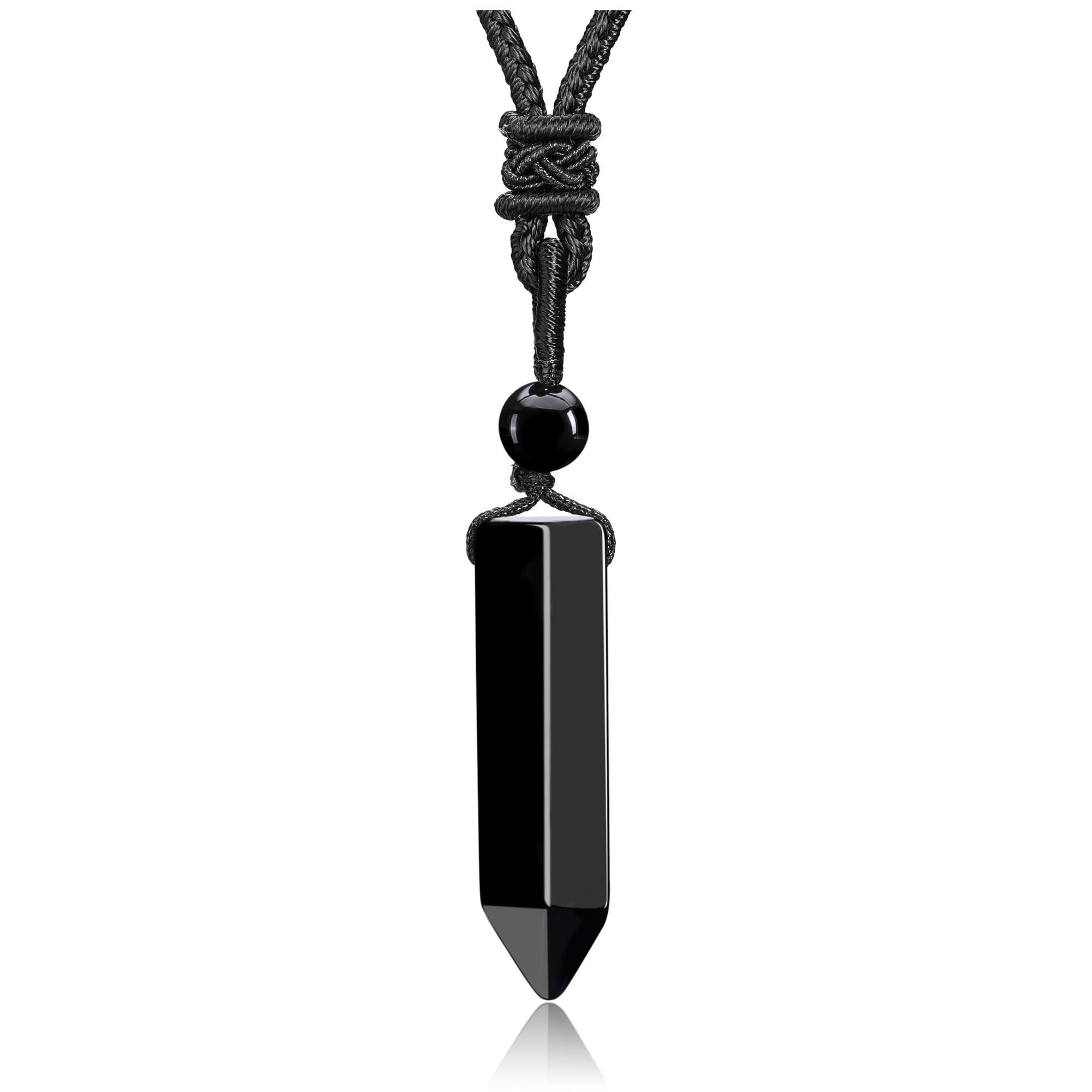 CrystalTears Black Obsidian Healing Crystal for Men Necklace Hexagonal Natural Quartz Crystals Point Pendant Necklace Adjustable Rope Gemstone Jewellery for Men