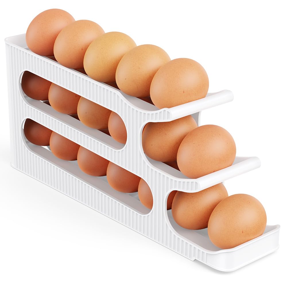 Photo 1 of Egg Holder for Fridge, 3 Tiers Auto Rolling Forward Egg Storage Organizer for Refrigerator, Slim Space Saving Container, Dispenser - Egg Roller for Eggs 18 Count