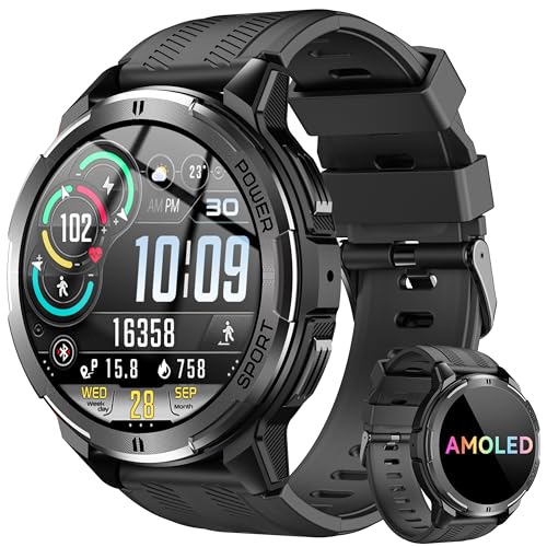 OUKITEL Orologio da uomo, Smart Watch Display AMOLED da 1,43", impermeabile IP68, orologio sportivo con podometro, chiamata Bluetooth, monitoraggio del sonno, SpO2 100+modalità sportive, informazioni