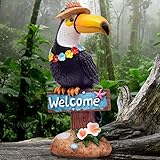 TERESA'S COLLECTIONS 10.2 Inch Toucan Welcome Sign Garden Statue,Solar Powered Garden Lights for Outdoor Patio Yard Decorations