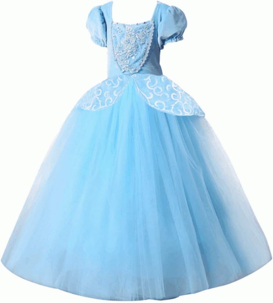 Girl's Princess Party Deluxe Costume Dress-Up Blue (120cm)