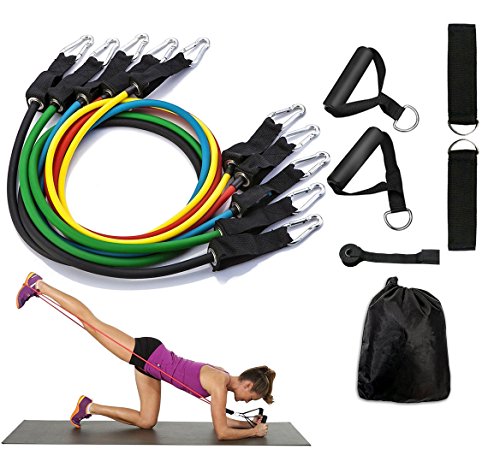 Resistance Band Set With Handles Include 5 Adjustable Exercise Bands, Door Anchor, Ankle Straps for Resistance Training, Physical Therapy, Home Workouts with Carrying Bag