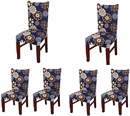Decor Soft Spandex Fit Stretch Short Dining Room Chair Covers with Printed Pattern, Banquet Chair Seat Protector Slipcover for Home Party Hotel Wedding Ceremony (6, Style 26)