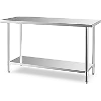 Giantex 60 x 24 Inches Stainless Steel Work Table, Heavy Duty Commercial Kitchen Food Prep Table with Adjustable Under Shelf 