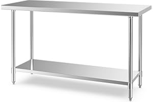 Giantex 60 x 24 Inches Stainless Steel Work Table, Heavy Duty Commercial Kitchen Food Prep Table with Adjustable Under Shelf 