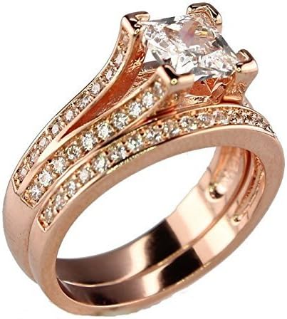 .75 CT Princess Cut Pave Cathedral Setting White Gold Plated Bridal Wedding Engagement Ring Set