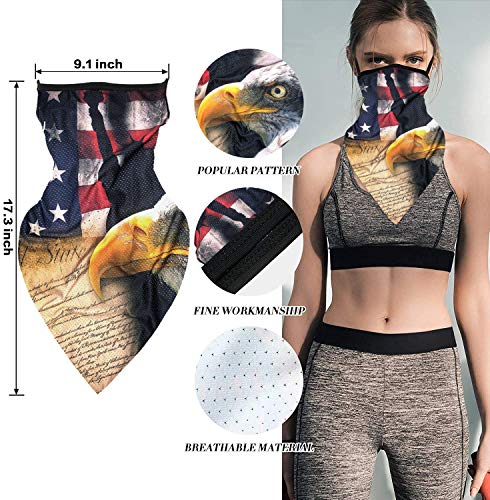 3 Pack Elastic Face Mask Bandana Ear Loops, Face Cover Neck Gaiter Scarf, Unisex Balaclava Face Mask(US Flag)