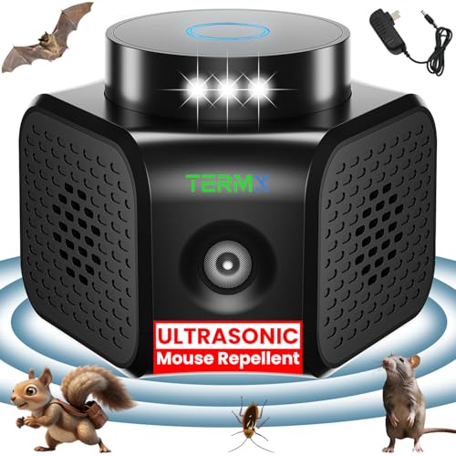 TERMX Ultrasonic Pest Repellent Plug-in - High Frequency Ultrasonic Pest Repeller and Rodent Repeller for Bats, Squirrels, rats and Mice, Indoor Ultrasonic Pest Control for Attic, Garage, Hotel, RV