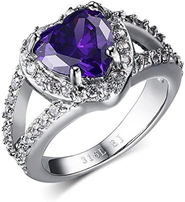 Cheo Rish Womens Heart Shape Purple Diamond Rings,Fully-Jewelled