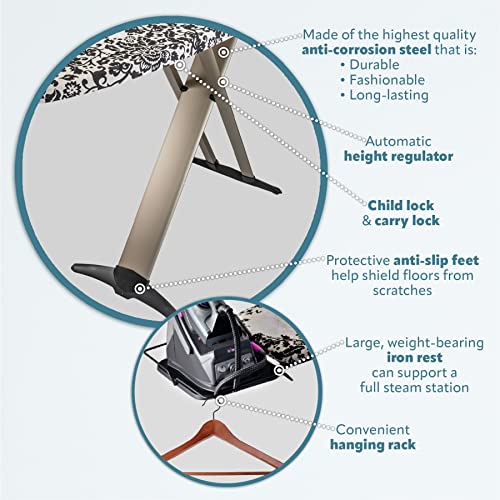 Bartnelli Pro Luxury Ironing Board Extra Wide 62x19” Steam Iron Rest