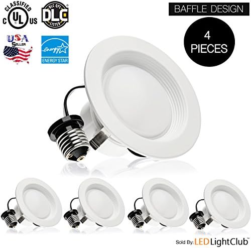 4-inch Dimmable LED Downlight, 13W (75W Replacement), Baffle Design, ENERGY STAR, Retrofit LED Recessed Lighting Fixture, LED Trim, 5000K (Day Light), 790 Lm, LED Ceiling Light- (4 Pack)