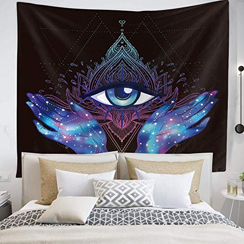 QCWN Psychedelic Tapestry Trippy Tapestry Black Purple Hamsa Hand