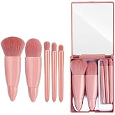 Easy-taken Travel Makeup Brush Set, COSHINE 5pcs Mini Complete Function Cosmetic Brushes Kit (5pcs with mirror)