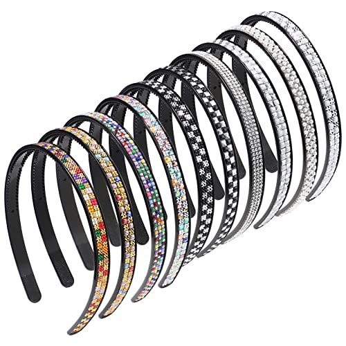 doboi 10PCS Rhinestone Glitter Sparkle Plastic Headbands Beaded Elastic