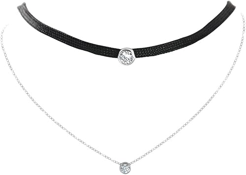 Paialco Schwarz Mehrreihige Kette Cz 925 Sterling Silber Halsreifen Halskette Fur Damen Madchen Amazon De Schmuck