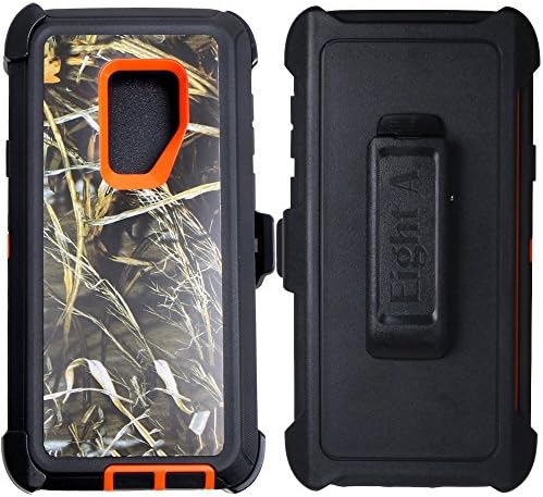 Samsung Galaxy S9+ Case-Heavy Duty Full Body Protective Rugged w/Belt Clip,Shock Resistant Case Cover for Galaxy S9 Plus (Orange-Grass-Camo)
