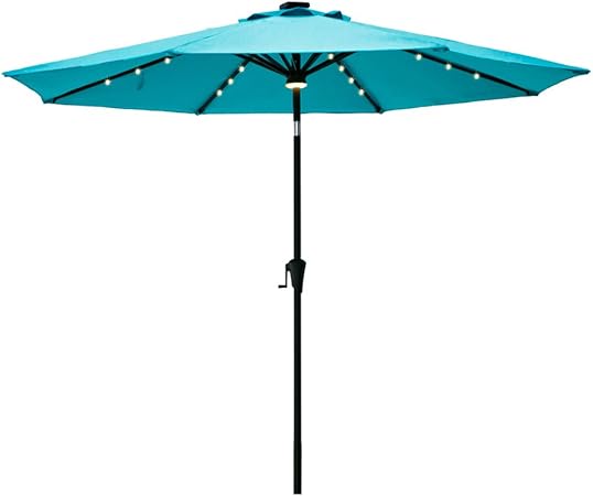 Amazon Com Flame Shade 9 Ft Outdoor Patio Umbrella With Solar Led Lights And Tilt Aqua Blue Garden Outdoor