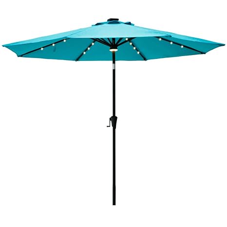 Flame Shade 9 Ft Outdoor Patio Umbrella With Solar Led Lights And Tilt Aqua Blue Amazon In Garden Outdoors