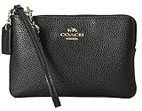 Coach 53351 Black Polished Leather Corner Zip Wristlet