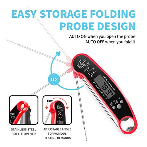 Cooking Thermometer Instant Read Temperature with Probe Digital Barbecue Thermometer for Grilling BBQ Smoker Food Cooking Candy Milk Deep Fry Oil Red