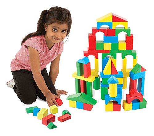 Melissa & Doug 100 Wooden Building Blocks with Storage Box