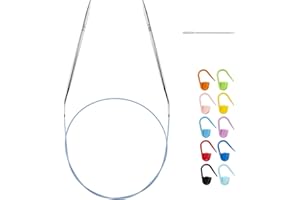 COOWAYZE Circular Knitting Needles Set for Beginners, 32 inch US Size 6 (4mm) Metal Round Knitting Needles with Magic Loop, Stainless Steel Fixed Cable Lace Circle Needles for Sweater, Socks, Blankets, Scarf