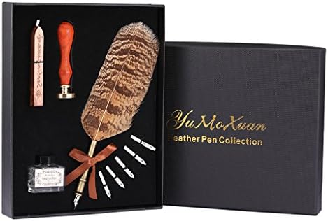 SHINELEN Calligraphy Pen Set | Retro Natural Owl Feather Pen Calligraphy Writing Nib Ink Bottle Seal Wax Gift Box set