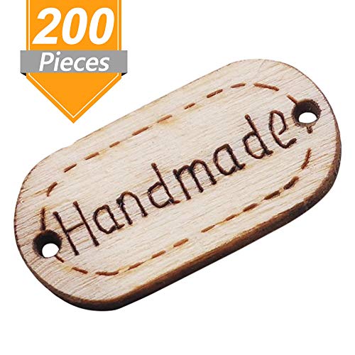 image for Onwon 200 Pieces Handmade Tag Label Oval Wood Handmade Tags Button Woo