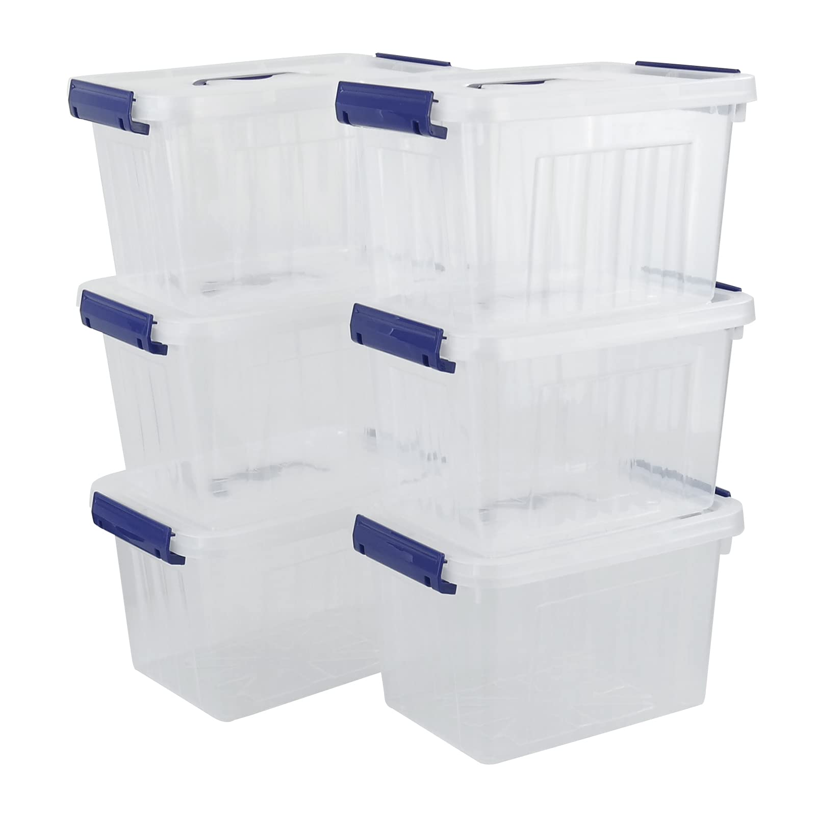 Xyskin Set of 6 Plastic Storage Box, Small Clear Storage Bin with Lid/Latch/Handle, 7 L
