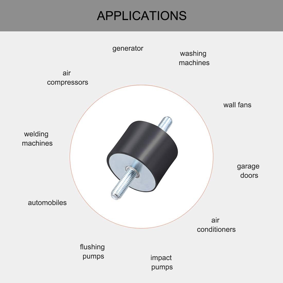 sourcing map 40 x 30mm Rubber Mounts,Vibration Isolators,Shock Absorber with M8 x 23mm Studs - Image 5