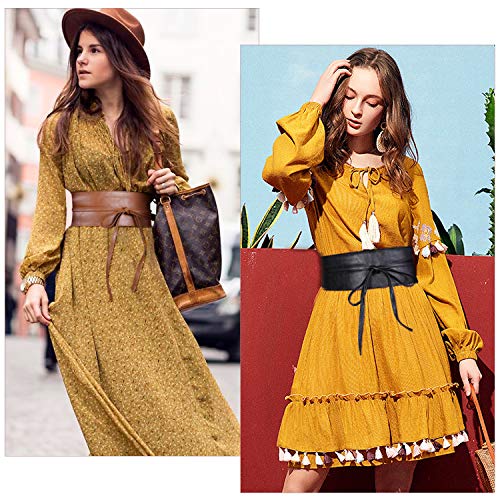 Womens Obi Belt SANSTHS Faux Leather Wrap Sash Belt for Dresses Halloween Costume, Black Plus Size - Thumbnail 6