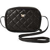 SweatyRocks Girls' PU Leather Zipper Crossbody Butterfly Decor Solid Shoulder Bag Mini Square Black One-Size