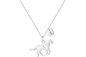MONOOC Horse Necklace for Girls - Dainty Pendant Heart 26 Initial Jewelry for Women, Kids, Horse Lovers