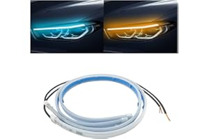 HIPOPY LED Headlight Strip Tube Light, 24 Inch Flexible DRL Daytime Running Light, Waterproof Switchback Sequential Flowing Turn Signal Lamp, Auto Decor Accessories Universal for Most Cars (Ice Blue/Yellow)