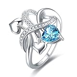 Jrose 925 Sterling Silver Created Ruby/Blue Topaz Heart Enternity Ring for Women