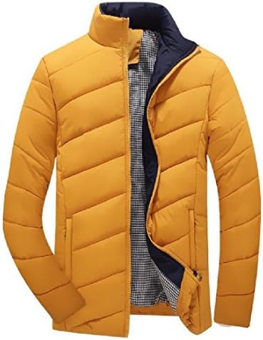 XiaoShop Men's Long Sleeve Cardigan Zip up Solid Thickened Down Parka Yellow M